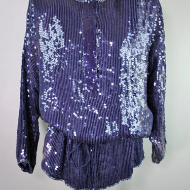 The Icing - Dark Blue/Navy Blue - Sequin/Beaded - Drawstring - Bubble Top - Marked size M 