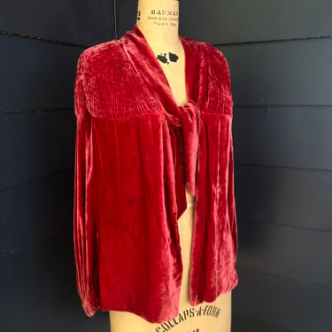 1920s Silk Velvet Jacket With Bow Lined Pomegranate Delicious Velvet 38 Bust 