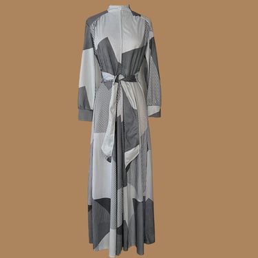 Vintage 1970s Maxi Dress, Vintage Kenny Classics Op Art Maxi Dress 