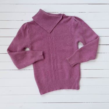 purple wool sweater 80s 90s vintage dark pink angora mockneck sweater 