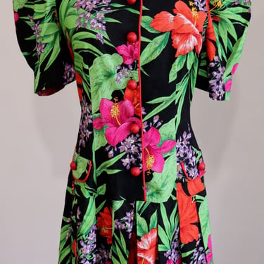 Vintage 1980s 90s Tropical Floral Romper/Dress Algo-Ettes Size 7 Small 