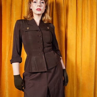 Vintage 40s Chocolate Brown Blazer Suit Jacket 