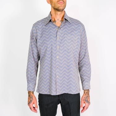 Vintage 70s CHRISTIAN DIOR CD Monogram Zig Zag Stripe Long Sleeve Button Up Shirt | 100% Polyester | 1970s Dior Designer Tailored Mens Shirt 