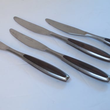 Mid Century Set of Knives Danish Modern Knife Set of 4 Japan Stainless Cutlery Wood Handle Flatware Set Butter Knives Dinner Knives 
