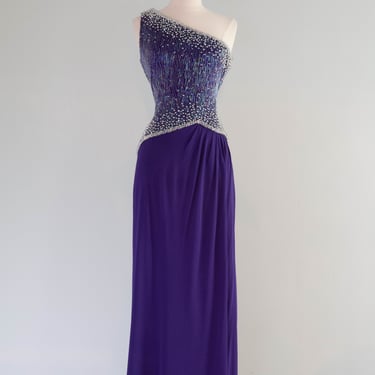 Ultra Glam 1970's Studio 54 Era Purple Beaded Evening Gown / Medium