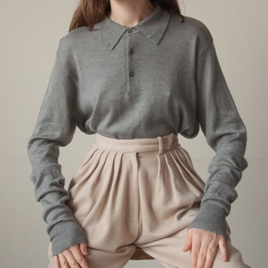 6607t / italian merino wool cashmere heather gray collared sweater / s / m 