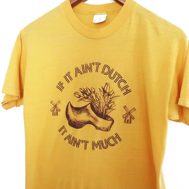 vintage Holland shirt / Dutch t shirt / 1980s Dutch Windmill Tulips Clogs single stitch yellow t shirt Small 