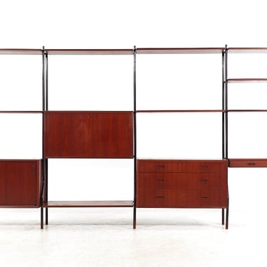 Lyby Mobler Mid Century Danish Teak and Steel 4-Bay Freestanding Wall Unit - mcm 