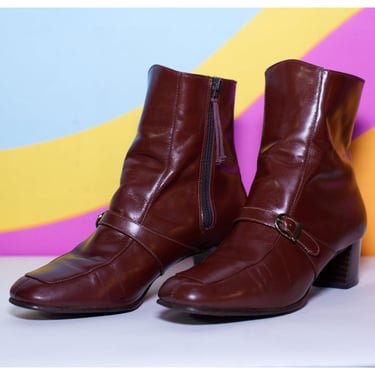 Vintage 1970s Brown Ankle Boots | Size 7.5 