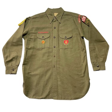 Vintage 1930s SWEET-ORR Boy Scouts Button-Up Shirt ~ size 16 (M to L) ~ 30s BSA ~ Patches ~ Gussets / Change Buttons ~ Union Made 