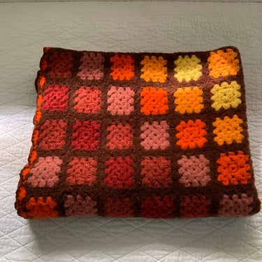 Vintage Crochet Granny Square Quilt Throw 