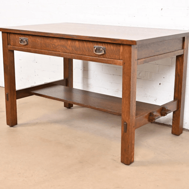 Stickley Antique Mission Oak Arts & Crafts Writing Desk or Library Table, Newly Refinished