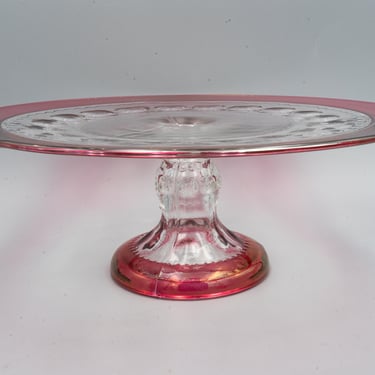 US Glass King's Crown Party Server | Vintage Dubonnet Cake Stand Salver | Ruby Stain Cranberry Trim Antique Thumbprint Dessert Plate 