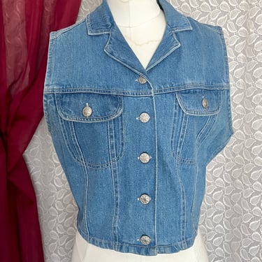 Denim Vest Top, Cropped, Metal Buttons, Sleeveless, Boho Hipster Vintage 90s 