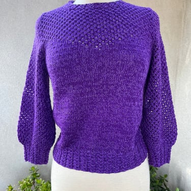 Vintage rich purple white toneshandmade crochet knit top Small 