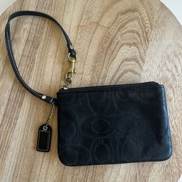 Coach Vintage Y2K Black Genuine Leather Embroidered Zipper Wristlet 