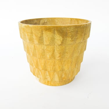 Midcentury Resin Plant Pot - Geometric Yellow/Tan 