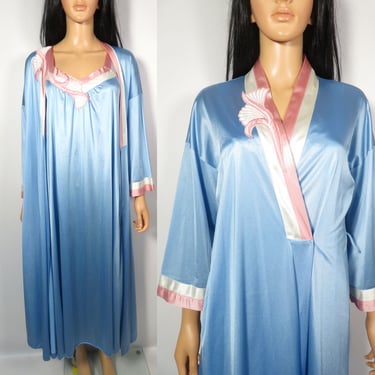 Vintage 70s/80s Vanity Fair Periwinkle 2 Piece Loungewear Peignoir Set Made In USA Size M 