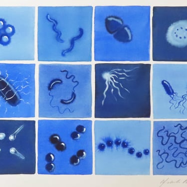 Blue Bacteria  - original watercolor painting of microbes - microbiology art 