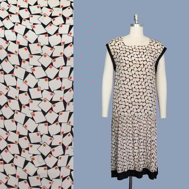 Rare 1920s Dress / Novelty Print POSTCARDS Love Letters 20s Dress / Silk / Pleated Skirt 