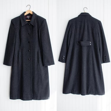 gray wool coat 90s vintage Stephanie Mathews minimalist oversized charcoal cashmere coat 