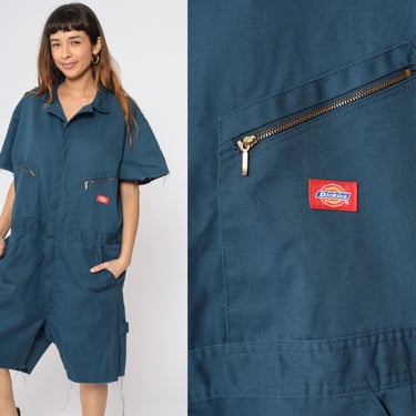 Blue Dickies Coveralls Y2k Cutoff Jumpsuit Shorts Navy Workwear One Piece Work Wear Short Sleeve Boilersuit Vintage 00s Men's 2xl xxl 