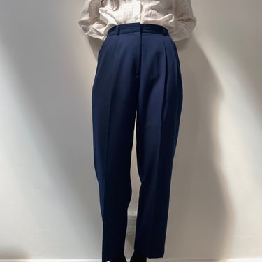 wool blend high rise navy trousers 