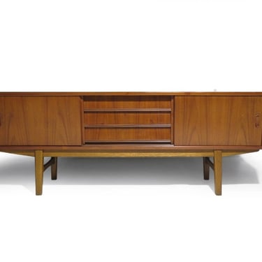 Mid-Century Danish Teak Credenza with Angled Front & Sliding Doors