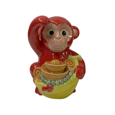Red Monkey Ingot Coin Ceramic Piggy Bank Figure Display Art ws2761E 