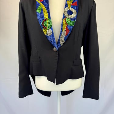 1980s  I.B. Diffusion Tuxedo Jacket with Beading 