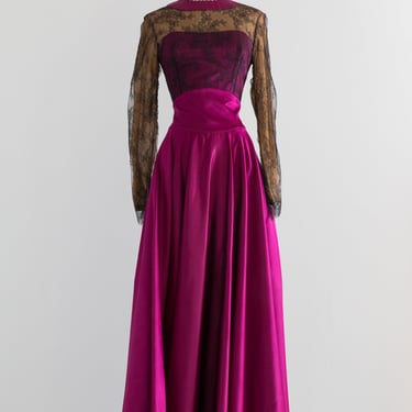 Stunning Vintage Peggy Jennings Couture fuschia Silk Evening Gown / SM