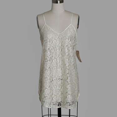 80s ivory floral lace deadstock Chemise slip dress lingerie 