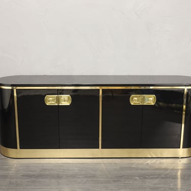 Mastercraft High Gloss Black Laquer and Brass Sideboard, 1970s