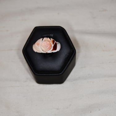 Rare Hand Carved Angel Skin Coral Ring Floral Design Intricate Detailing Mint Condition Size 7 3/4 Gift for Her Birthday Gift Collector Ring 