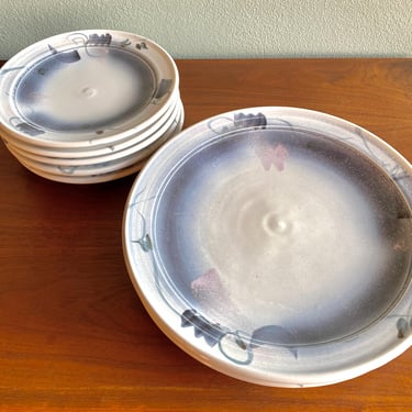 Vintage Craig Martell dinner and luncheon plates / signed PNW studio pottery / boho modern ceramic dishes 1980s Memphis style 