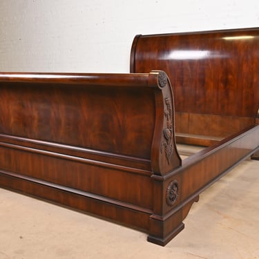 Ralph Lauren French Provincial Louis Philippe Flame Mahogany Queen Size Sleigh Bed