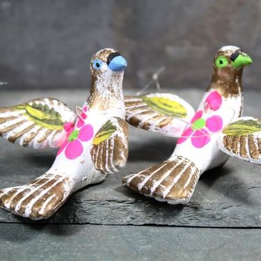 Set of 2 Tonala Bird Ornaments - Mexican Pottery Folk Art - Made in Mexico Jalisco Tonala Christmas Ornaments | FREE SHIPPING 