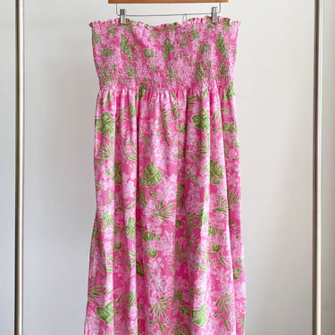 Pink and Green Floral Strapless Dress