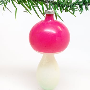 Vintage Hand Blown Painted Glass Mushroom Ornament for  Christmas Tree, Antique  Holiday Decor 