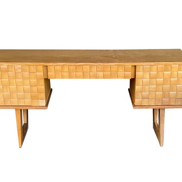 Paul Laszlo for Brown Saltman Mid Century Basket Weave Bleached Oak Desk