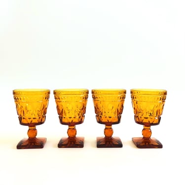 Amber Wine Goblets by Indiana Glass - Set of 4 