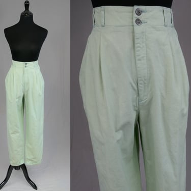 80s Pleated Pale Mint Pants - 29 waist - Green High Waisted All Cotton - Lizsport - Vintage 1980s - 30