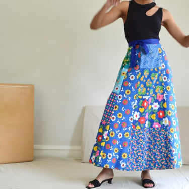 patchwork 70s wrap maxi skirt 