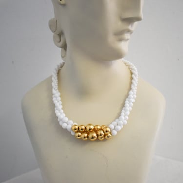 1980s/90s Napier White and Gold Bead Necklace 