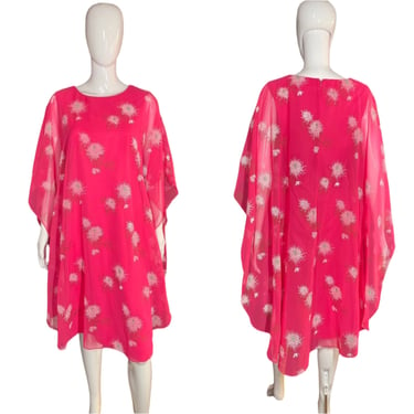 1960’s Pink Alfred Shaheen Chiffon Shift Dress Size M