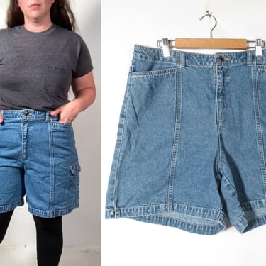 Vintage Y2K Plus Size High Waist All Cotton Denim Cargo Mom Shorts Size XL 37 Waist 