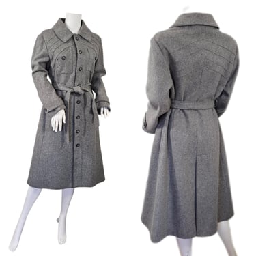 Sears 1970s Grey Wool Blend Belted Trench Overcoat I Sz Med I B: 40