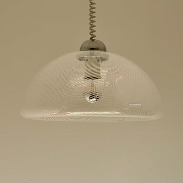 Space Age Pendant Light / Meblo Guzzini Pendant Lamp / Mid Century Hanging Lamp / Vintage Ceiling Light / White Stripes / Yugoslavia / 1970 