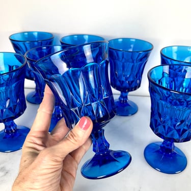 Vintage Blue Water Goblets/ Set of 8 
