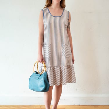 Vintage Swedish Pastel Striped Sleeveless Cotton Dress M/L